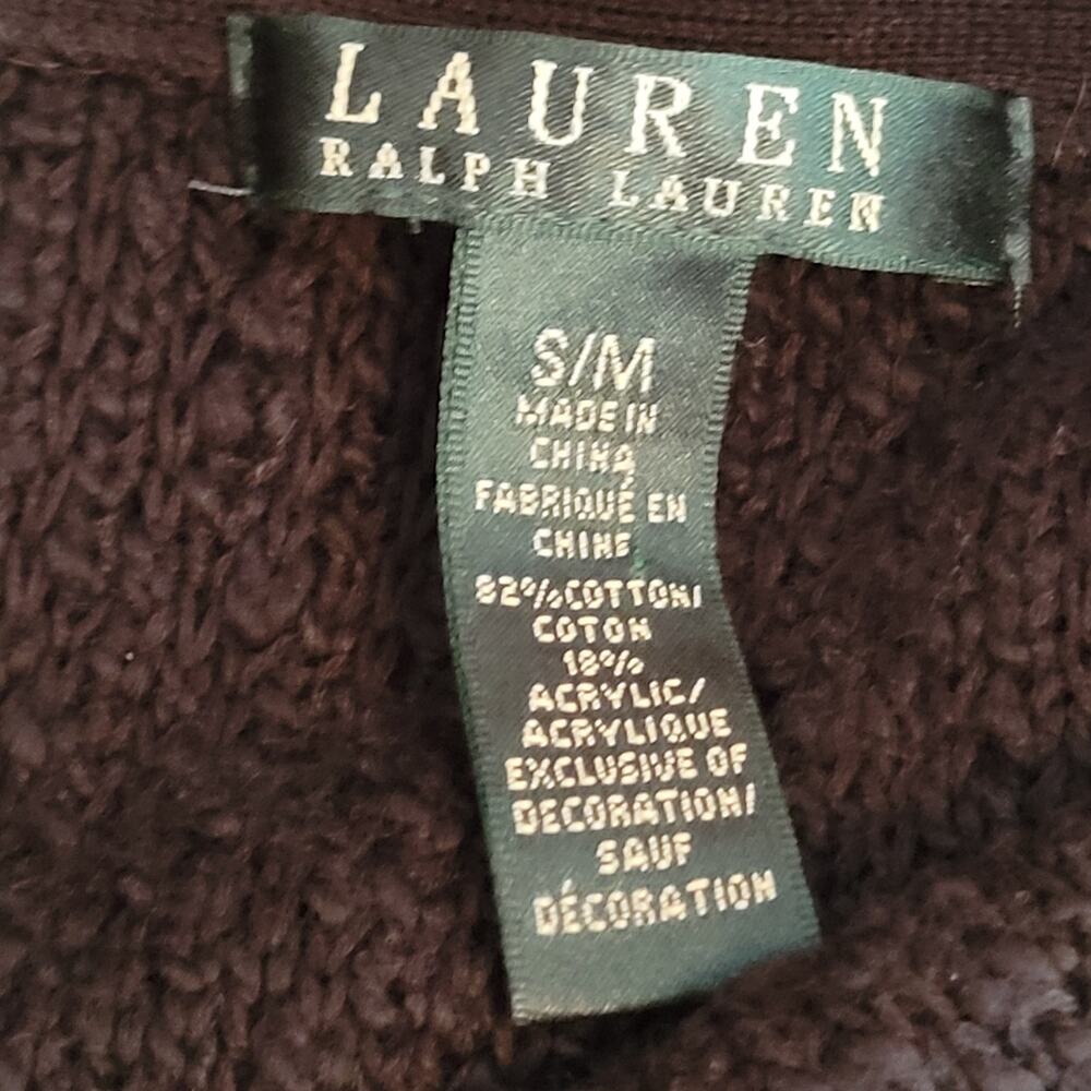 Lauren Ralph Lauren Black Long Dolman Sleeve Fringe Knit Boat Neck Sweater S/M - Picture 3 of 5